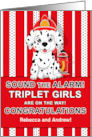 Triplet Girl Congratulations Dalmatian Firehouse Dog Theme card