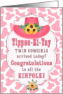 Twin Cowgirls New Baby Pink Western Themed Congratulations card