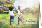 for Twin Daughters on Twins Day Girls in a Meadow card