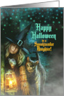 for Daughter Halloween Witch and Black Cat Spooky Night card