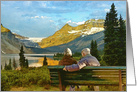Couple on a Bench Mountain Lake Watercolor Blank Any Occasion card