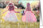 for Twin on Sister’s Day Two Girls in Pink Dresses Meadow card
