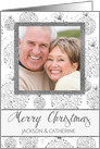 Faux Silver Leaf with Merry Christmas Ornaments Photo card