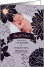 Baptism Invitation Bold Plum Botanicals on Lavender Photo card