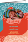Christening Invitation Orange and Blue Swirls with Photo card