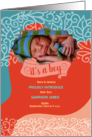 It’s a Boy Birth Announcement Orange and Blue Swirls Photo card