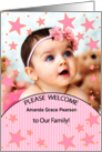 Adoption Announcement for Baby Girl in Pink Stars Photo card