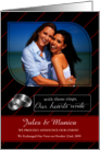 Custom Civil Union Announcement Red Pinstripe with Photo card