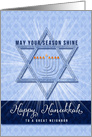for Neighbor on Hanukkah Blue Star of David and Menorah card