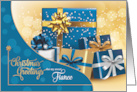 for Fiance Blue and Gold Christmas Gifts card