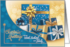 for Work Husband and Family Blue and Gold Christmas Gifts card