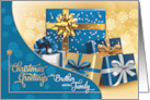 for Brother and Family Blue and Gold Christmas Gifts card
