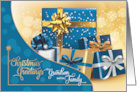 for Grandson and Family Blue and Gold Christmas Gifts card