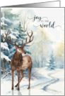 Joy to the World Holiday Reindeer Winter Forest card