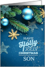 for Son Blue and Green Holly Jolly Christmas Ornaments card