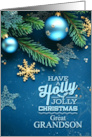 for Great Grandson Blue and Green Holly Jolly Christmas Ornaments card