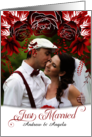 Just Married Announcement with Photo in Red Botanical card