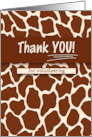 Volunteer Thank You Giraffe Animal Print Safari Theme card