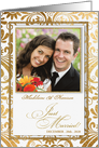 Just Married Announcement in Faux Gold Leaf with Photo card