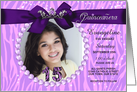 Quinceanera Purple Zebra Print Custom Photo and Text card