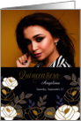 Quinceanera Invitation Navy and White Botanical with Custom Photo card