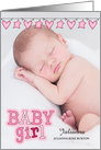 Pink Hearts and Stars Birth Announcement Vertical Baby’s Photo card
