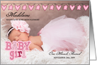Pink Hearts and Stars Birth Announcement with Baby’s Photo card