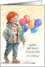 Boy’s Birthday Custom Name and Age Red Haired Boy Balloons card