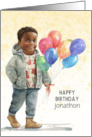 Boy’s Birthday Dark Skinned Boy with Balloons and Name card