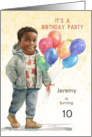 Boy Age Specific Birthday Party Brown Boy Balloons Custom Text card