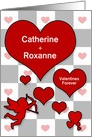 Gay and Lesbian Valentine’s Day Hearts with Cupid Custom Names card