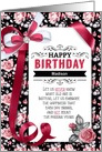 for Her Custom Name Birthday with Pink Vintage Roses card