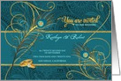 Peacock Wedding Invitation in Teal and Gold Custom card