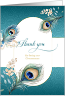 Groomsman Wedding Thank You Peacock in Teal and Gold card