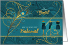 Chief Bridesmaid Request Peacock in Teal and Gold card