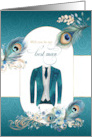 Best Man Request Peacock in Teal and Gold card