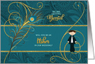 Usher Request for Wedding Party Atttendant in Teal Peacock card