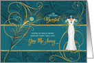 Aunt Walk with Me Peacock Wedding Request Teal and Gold card