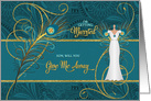 Son Walk with Me Peacock Wedding Request Teal and Gold card