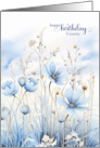 For Cousin’s Birthday Blue Watercolor Wildflowers card