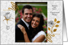 Engagement Party Faux Gold Glitter and White Roses Photo card