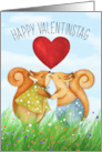 German Valentine’s Day Romantic Squirrels with Red Heart card