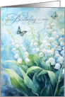 Birthday Lily of the Valley Garden with Butterflies Custom Name card