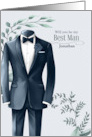 Custom Be My Best Man Wedding Attendant Request Blue Tux card