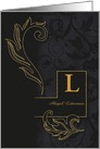 Letter L Monogrammed Black Damask with Golden Accents Blank card