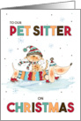 for Pet Sitter on Christmas Wiener Dog and Cat card