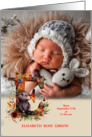 Letter E Birth Announcement Woodland Creature with Photo card