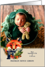 Letter F Birth Announcement Woodland Fox with Baby’s Photo card