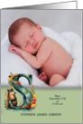 Letter S Birth Announcement Woodland Creature with Custom card