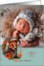 Letter T Birth Announcement Wildlife Theme Custom card